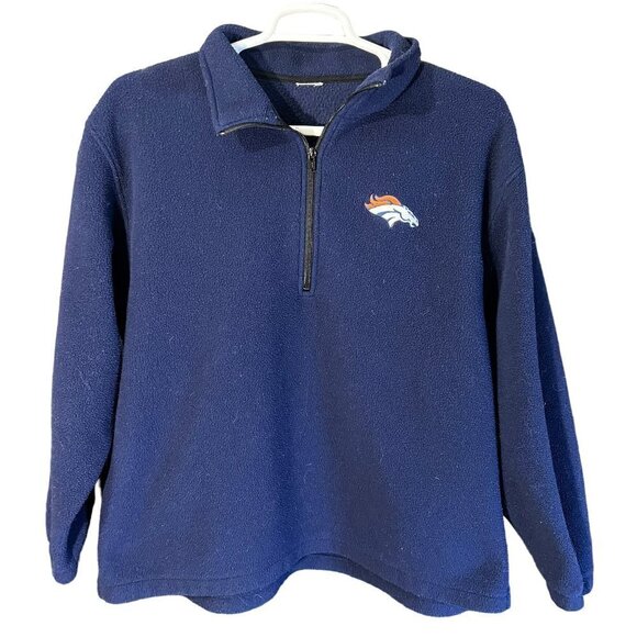 Denver Broncos Fleece Quarter Zip Navy Pullover Sweater Men's Size XL-2XL - Picture 1 of 6